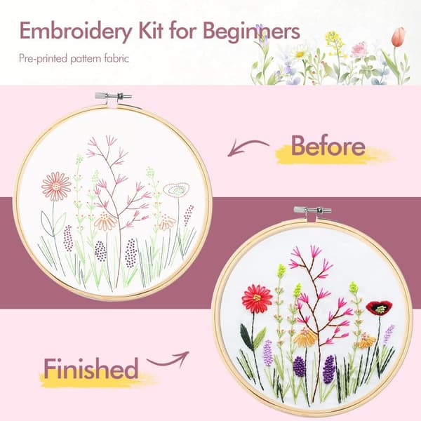 4-delt broderisæt til begyndere, blomstermønster