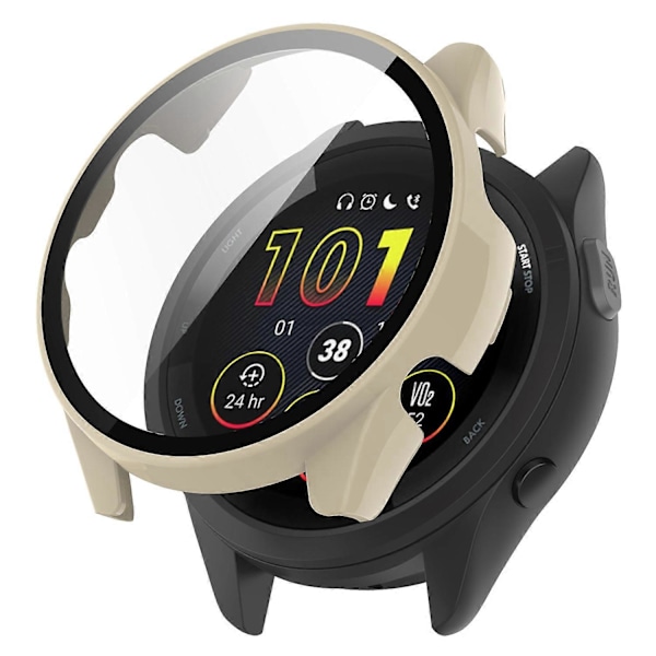 För Garmin Forerunner 265S Repskydd PC Klockfodral med Härdat Glas Skärmskydd - Ivory W Transparent