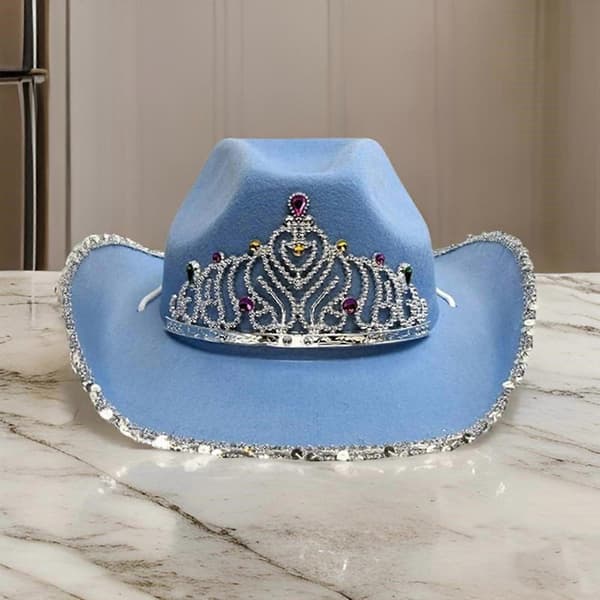 Juvelbesatte krystal cowboyhatte brudehat Panama hat til polterabend cowboyhatte til klubsceneshows blå