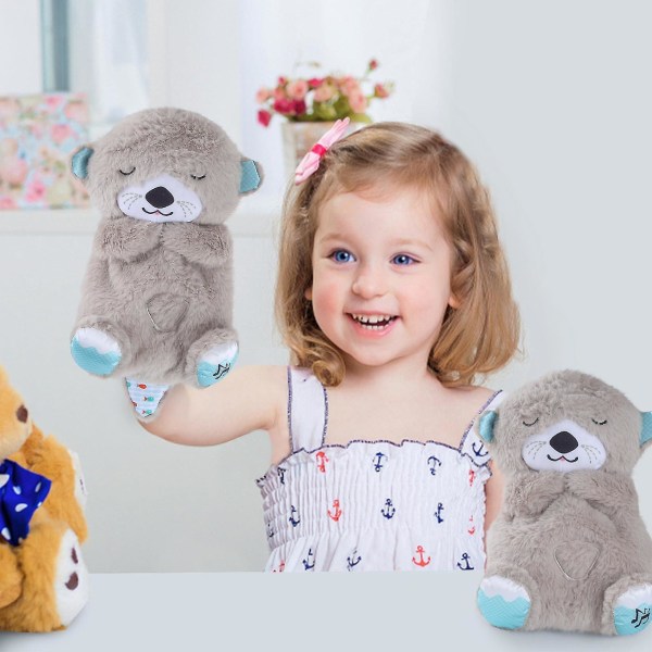 Sovende Otter Åndedrætsodder Nyfødt babylegetøj og nyt plys vaskbart slumreblødt legetøj til babyer med lys og lyd til sovelegetøj Light brown