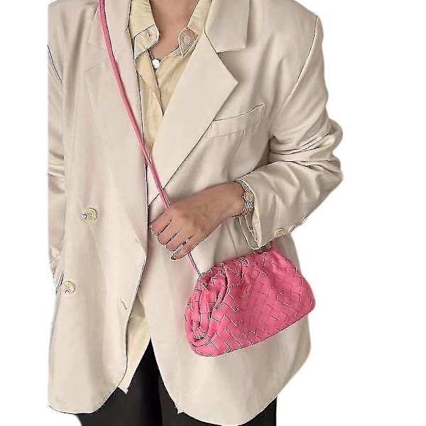 Pu Flettet Taske Satchel Cloud Mini Læder Clutch Taske Pink