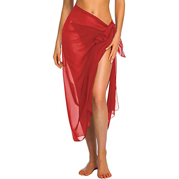 Naisten pitkä ja lyhyt sarong uimapukukangas kesäranta bikinit kääre läpikuultava lyhyt hame huivi uima-asukangas Red-Long One Size