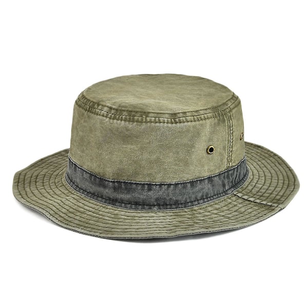 Hatt med bred brem for menn - Bucket Hat Bob, sommer, Panama, utendørs fiske, solbeskyttelse, jakt, bomull Green 59-60cm