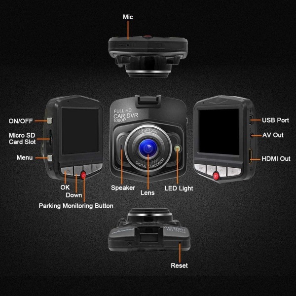 Uppgraderad Dash Cam 1080P Dashcam för bil Dash Camera med Night Vision, inbyggd G-Sensor