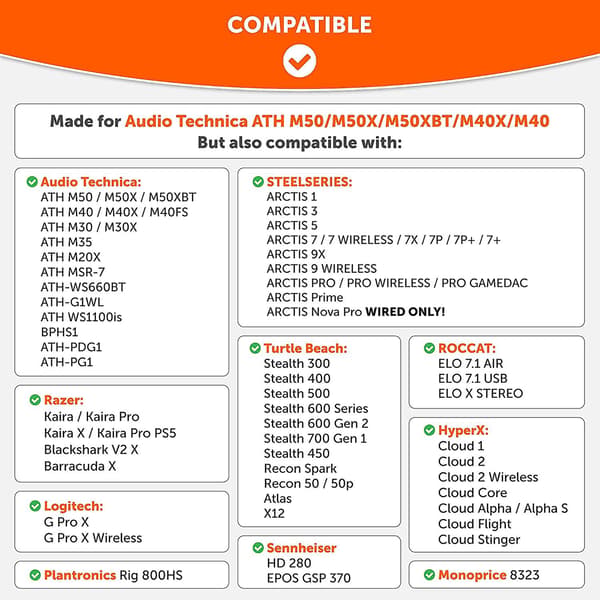 Wicked Cushions Oppgraderte Erstatningsputer For Ath M50x - Passer Til Audio Technica M40x / M50xbt / Hyperx Cloud & Cloud 2 / Steelseries Arctis 3/5 / 7 /