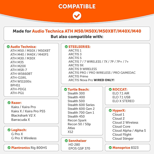 Wicked Cushions Parannelut Korvanpehmikkeet Ath M50x:lle - Sopii Audio Technica M40x / M50xbt / Hyperx Cloud & Cloud 2 / Steelseries Arctis 3/5 / 7 /