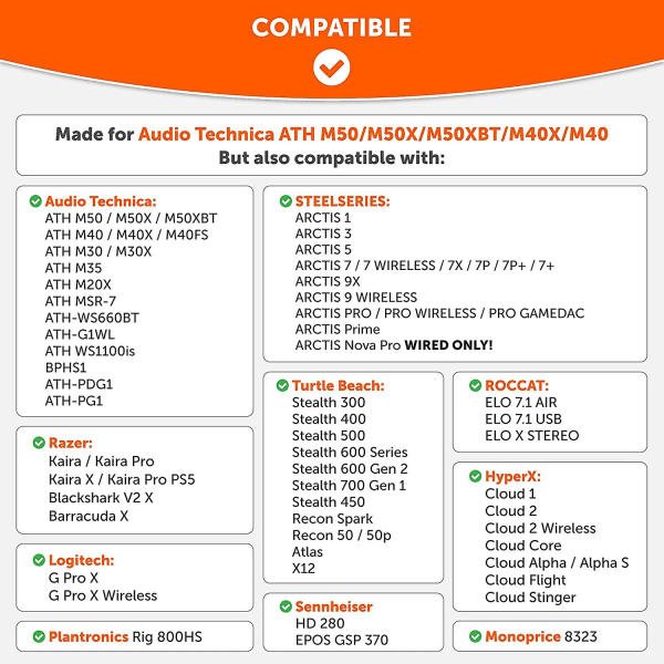 Wicked Cushions Uppgraderade Ersättningsöronskydd för Ath M50x - Passar Audio Technica M40x / M50xbt / Hyperx Cloud & Cloud 2 / Steelseries Arctis 3/5 / 7 /