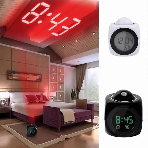 [LLC] Multifunktionel LED Projektion Vækkeur Stemmestyret Ur Sort + USB-kabel Ikke specificeret