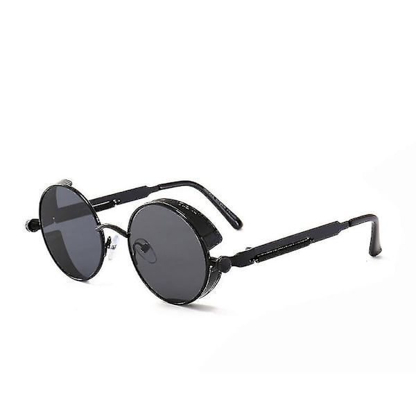 Vintage Polariserande Steampunk Solglasögon för Män Märkesdesign Runda UV400 Solglasögon Black frame black gray