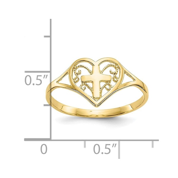 10k gullpolert hjerte med religiøst korsring Størrelse 6.75 Smykker for kvinner - .9 gram