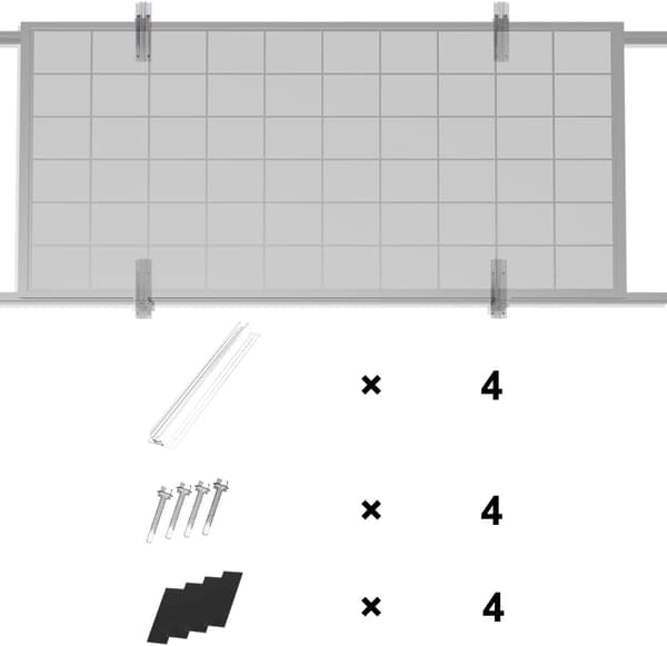Aluminium solcellepanel - Festesystem - Trapesformet PV-plate - Festesett for 4 solcellepaneler
