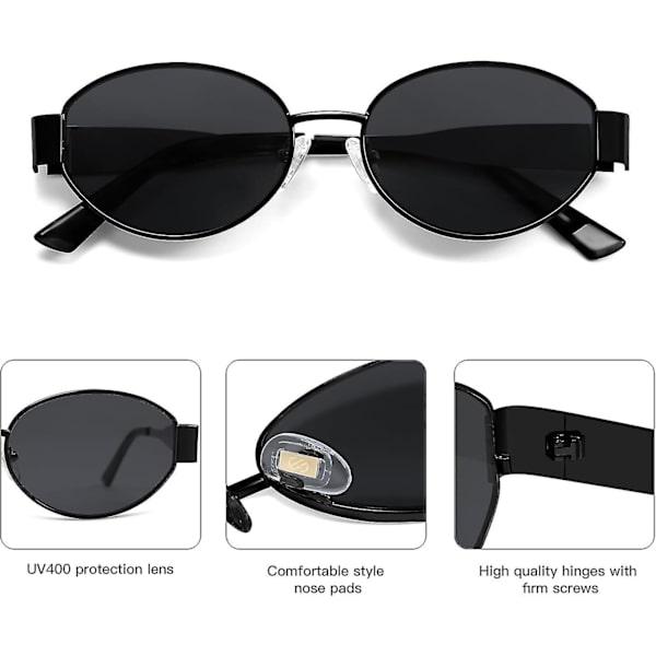 SOJOS Retro Ovaalin Muotoiset Aurinkolasit Naisille ja Miehille Trendikkäät Aurinkolasit Klassiset Lasit UV400 Suoja SJ1217_SJJYV Shiny Black-Grey