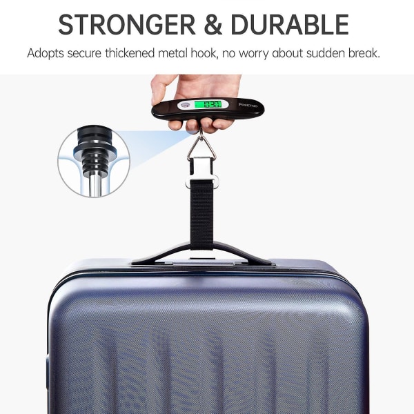 Ilmainen kannettava digitaalinen matkatavaravaaka, jossa on riippuva matkalaukkuvaaka, taaratoiminto 110 puntaa / kapasiteetti 50 kiloa