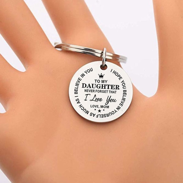 2 stk Fødselsdagsgave Nøgleringe Brev Til Min Datter Trykning Nøgleholder Rund Vedhæng Rustfrit Stål Nøgleringe Håndværk Ornamenter Silver 3cm