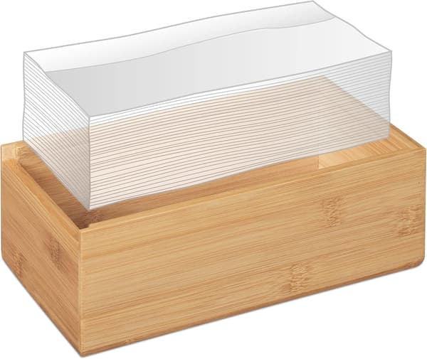 Bambusvevdispenser: 7,5x24x12cm, avtakbart bunnstativ, passer standard/Kleenex-vevbokser, rektangulær, naturlig brun