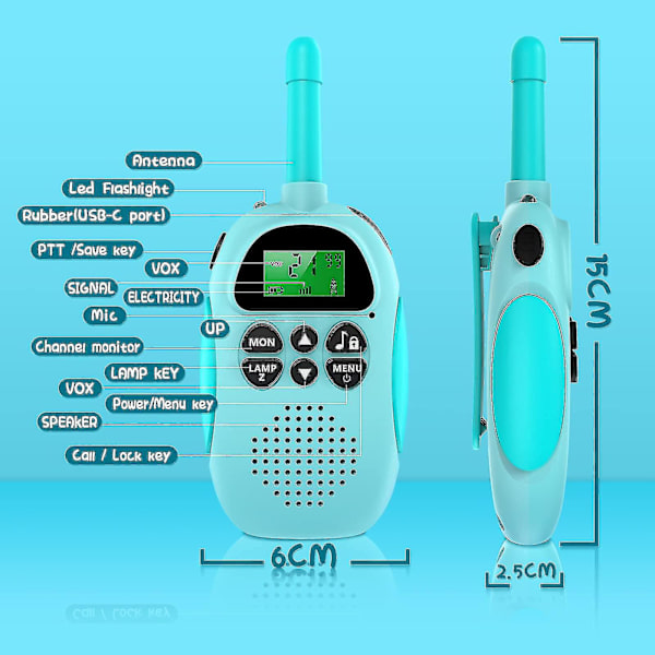 Walkie Talkie för Barn Pojkar Flickor Leksak 3-10+ År 8 Kanaler Vox Scan Uppladdningsbar Tvåvägsradio, 3 Km Räckvidd, Walky Talky för Utomhusäventyr Multi Blue