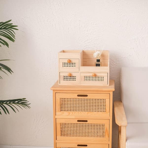 Mini Bambu Byrå (Omonterad), 3 lådor med hyllor, för studierum/kök/sovrum