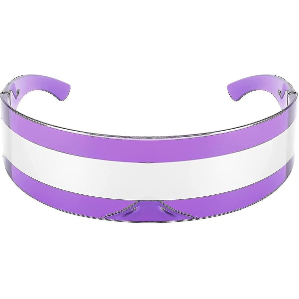 80'er Futuristisk Visir Cyber Solbriller Mænd Kvinder Futuristisk Punk Stil Cosplay B2740 Purple - Silver Stripe