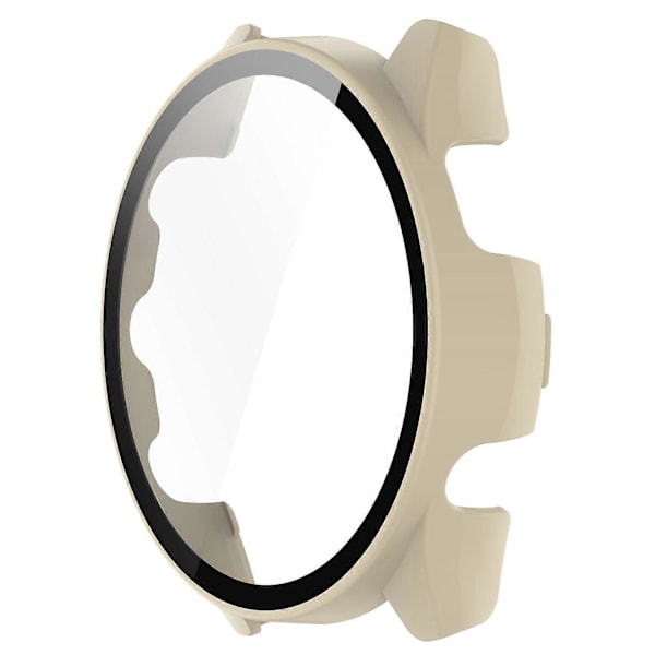 För Garmin Forerunner 265S Repskydd PC Klockfodral med Härdat Glas Skärmskydd - Ivory W Transparent