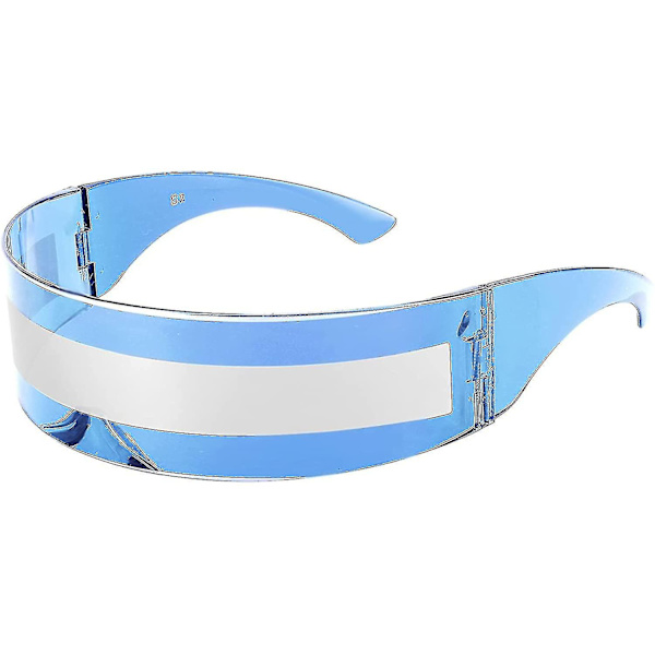80-luvun Futuristiset Visiiri Aurinkolasit Miehille ja Naisille Futuristisella Punk-Tyylillä   B2740_s Blue - Silver Stripe