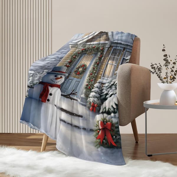 Juleteppe, teppe med snømann i bondestil, juleteppe for vinterferien, dekorativt sofateppe, 127 x 152 cm