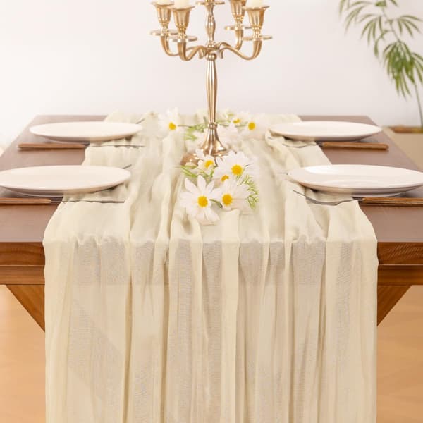 Beige osteklut bordløper, 3 meter, bohemsk
