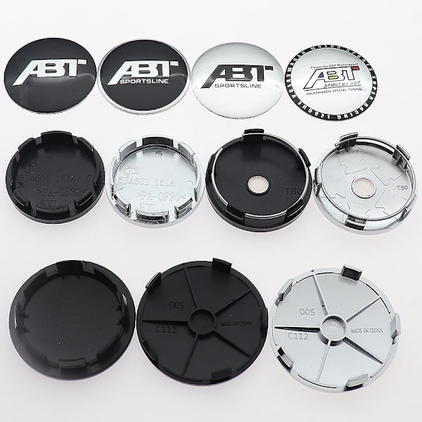 4 kpl 56mm 60mm 65mm 68mm Abt Auton logon pyörän keskiön napahatun vanteen uudelleenvarustetut merkkikilven kannet Autokoriste-emblemitarra Tarvikkeet
