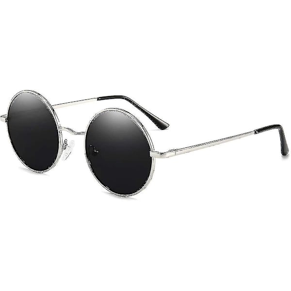 Vintage Pyöreät John Lennon Polaroid Aurinkolasit Miehille ja Naisille Ympyrä Hippi Aurinkolasit_l25 Black Lens silver Frame