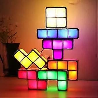 Stablebar nattlampe for barn, puslespill-sensor USB-bordlampe, DIY Tangram puslespillkube-lampe (tilfeldig form)