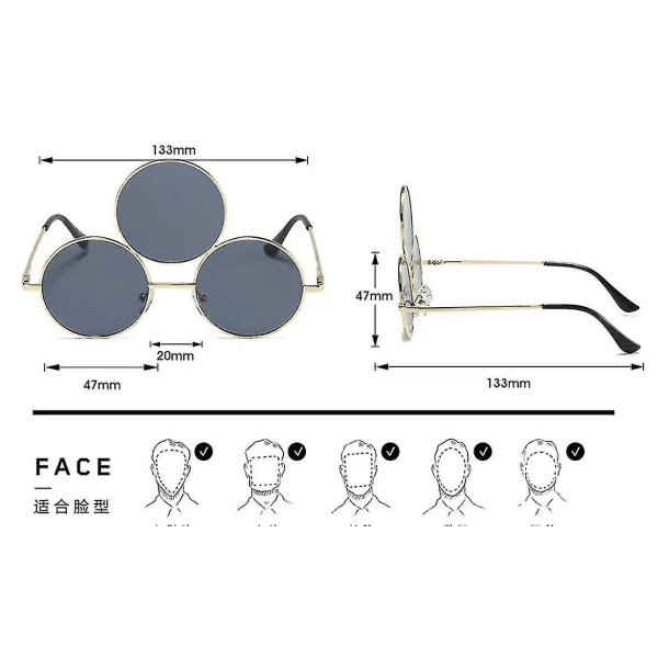 2023 Nye Tredje Øye Runde Solbriller Kvinner/menn Reflekterende Speilbelagt Svart Ferie Solbriller Tre Linser Briller Skygger Uv400-xinhan gray