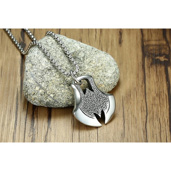Halsband med berlock i form av en yxa med blå drake och ont öga i rostfritt stål för män