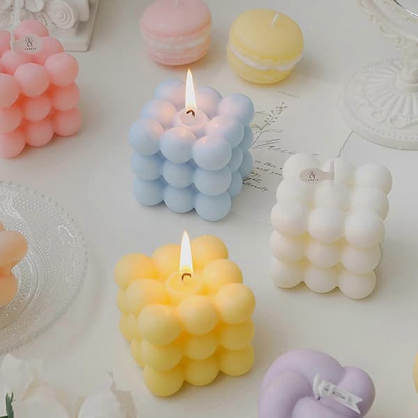 Kube Bobleformet Håndlaget Kube Aromaterapi Lys Gave Bursdagslys Valentinsdagsgave Blå Blue