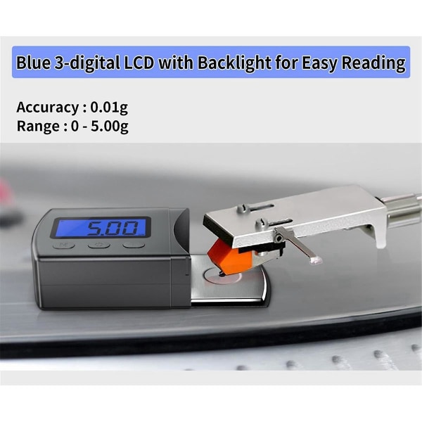 Mini digital skivspelare Stylus Force Gauge Hög precision 0,1g/5g LCD-bakgrundsbelysning blå för läsarm Black