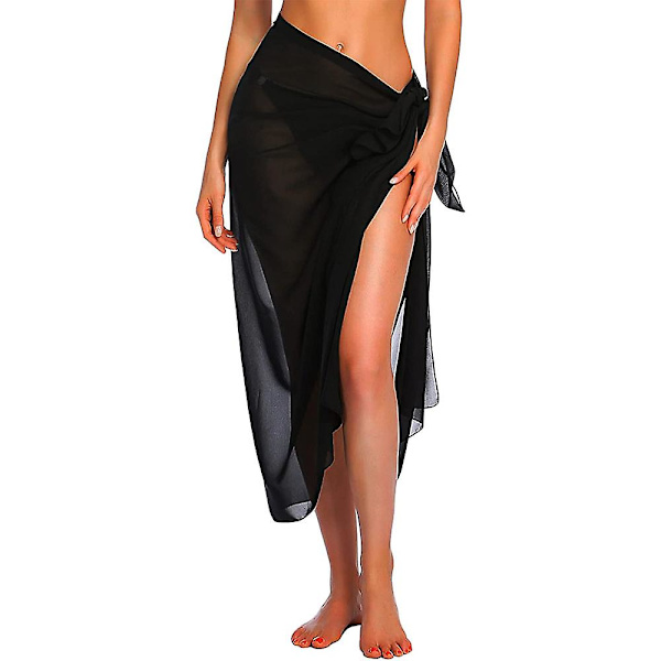Naisten pitkä ja lyhyt sarong uimapukukangas kesäranta bikinit kääre läpikuultava lyhyt hame huivi uima-asukangas Black-Long One Size