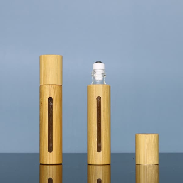 2 kpl 10 ml bambu roll-on pullo -setti - Luonnollinen bambu roll-on pullo, kannettava eteeristen öljyjen hieronta- ja levityspullo