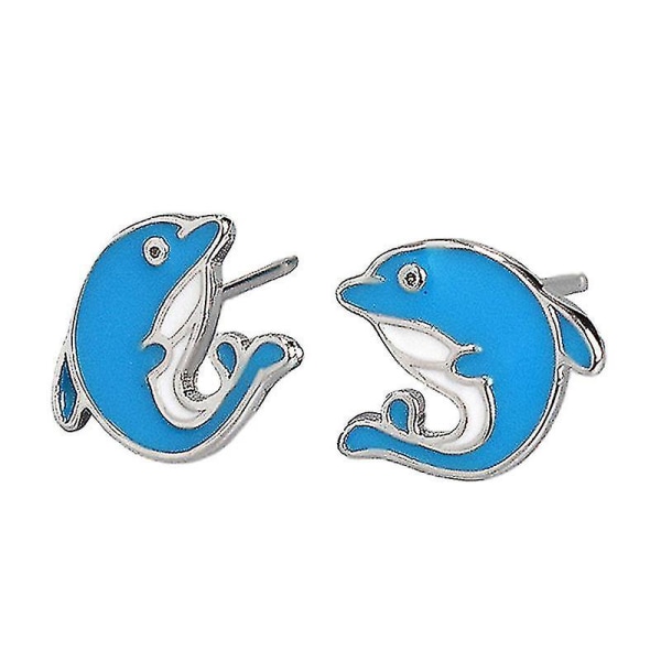 1 par Sterling Sølv Full Zircon Inlay Dolphin Stud øredobber for kvinner (blå)