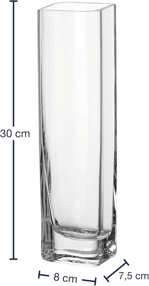 Kabinet vase, rektangulær glasvase, højde 30 cm, bredde 8 cm