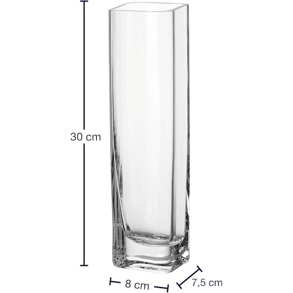 Skåpvas, rektangulär glasvas, höjd 30 cm, bredd 8 cm