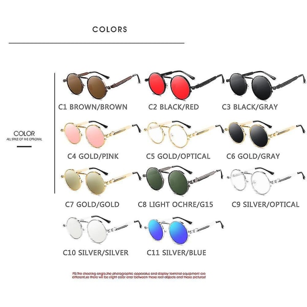 Vintage Punk Stil Solbriller Mænd Retro Runde Metalramme Kvinder Solbriller Mode Øjenbryn Gafas Sol Mujer Uv400 C6 Other