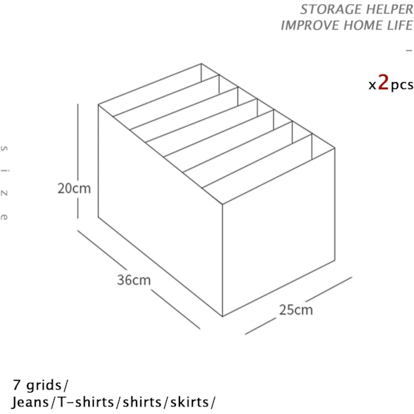 2 stk Foldbare Skuffe Opbevaringskasser til Tøj Jeans Opbevaringsorganisator, 7 Rister Hvid til Bukser, Leggings, T-shirt Organisation