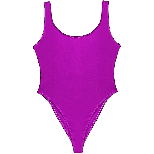 Freebily Dam Retro 80-tal/90-tal Inspirerad Hög Skuren Låg Rygg En Delig Baddräkt Baddräkter Xinmu Purple XXL