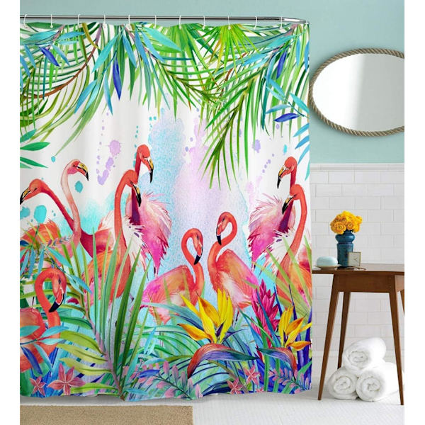 Flamingo Bruseforhæng, Tropiske Blade og Blomster Vandafvisende Anti-Muld Fabric Badeværelse Bruseforhæng