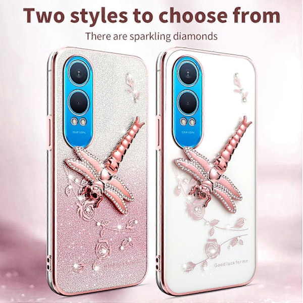 KADEM Deksel til OnePlus Nord CE4 Lite 5G Libelle Stativ TPU Blomster Glitter Telefondeksel - Lilla Pink