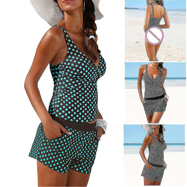 2-delt Tankini badedrakter Polka Dot Print for kvinner Tank Top med Boyshorts Black S