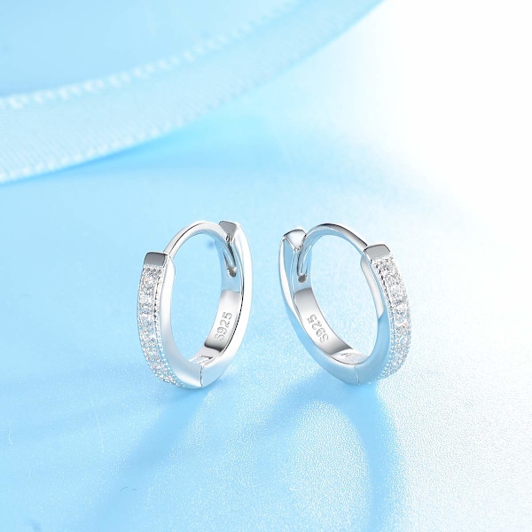 Hoop øreringe sølv dame øreringe, 925 sterling sølv hoop øreringe med AAA zirkonia, diameter 13mm Små søvn hoop øreringe