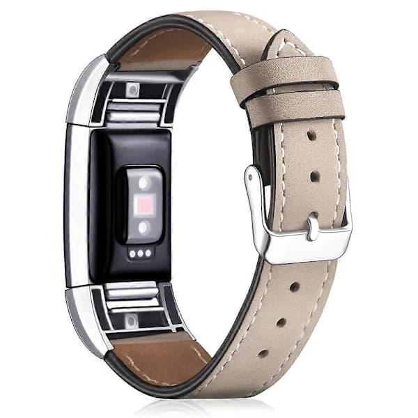 Ekte skinnrem for Fitbit Charge 2, erstatningsrem beige
