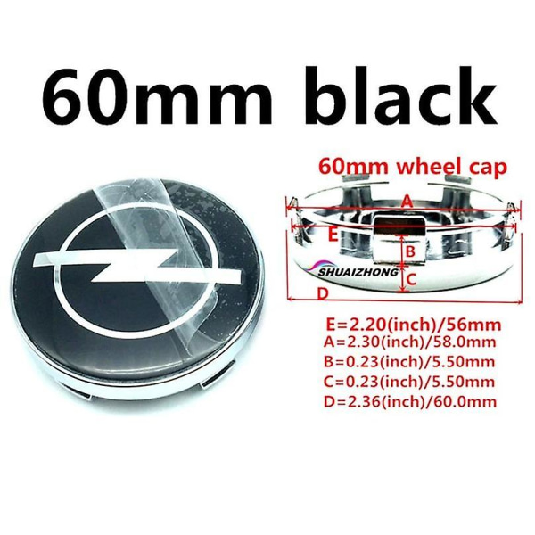 4 kpl 60 mm hopea- ja mustat auton vanteen keskihatut 56 mm 59 mm 60 mm 64 mm 68 mm peite Opel Astra Mokka Insignia Zafira Corsa Tigra embleemi logo merkki