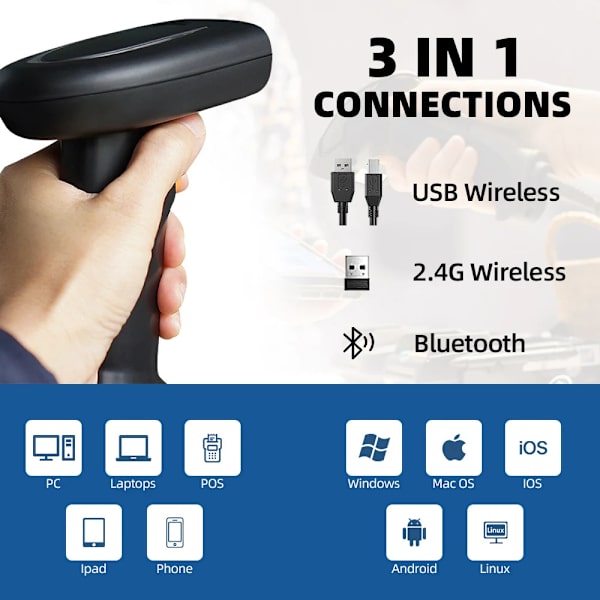 Streckodelæser 1D Laser Bluetooth 2D Streckodelæser Ekspreslogistik Kablet Scanner