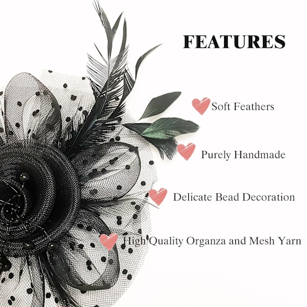 Fascinator Hat for Women Black Feather Mesh Tea Party Headband