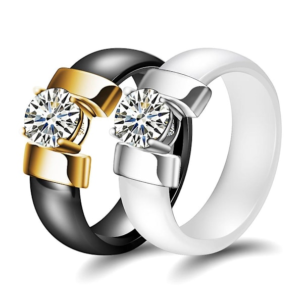 1 kpl rakastavaisten pariskuntien koru lahja muoti keraaminen nauha upotettu kuutio zirkonium sormus White gold US 8
